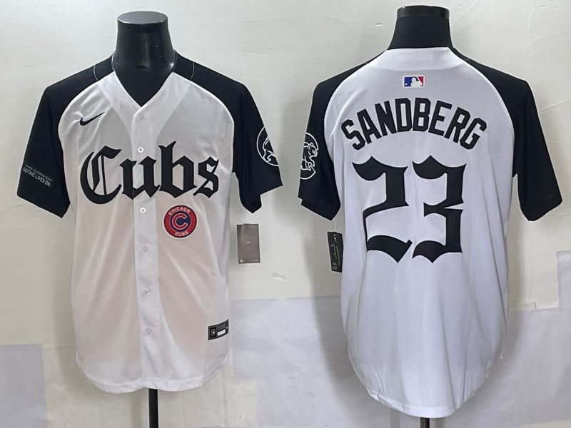 Men 2025 Chicago Cubs 23 Sandberg White black Five generations Joint Name Nike MLB Jersey style 62313